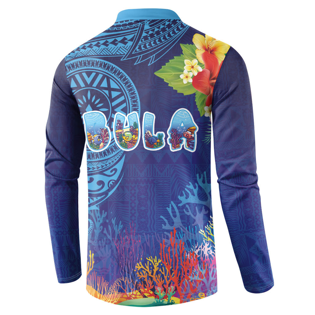 Fiji Day Button Sweatshirt Coral Reef with Tapa Motifs and Hibiscus Ocean Vibe LT03 - Polynesian Pride