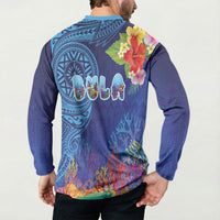 Fiji Day Button Sweatshirt Coral Reef with Tapa Motifs and Hibiscus Ocean Vibe LT03 - Polynesian Pride