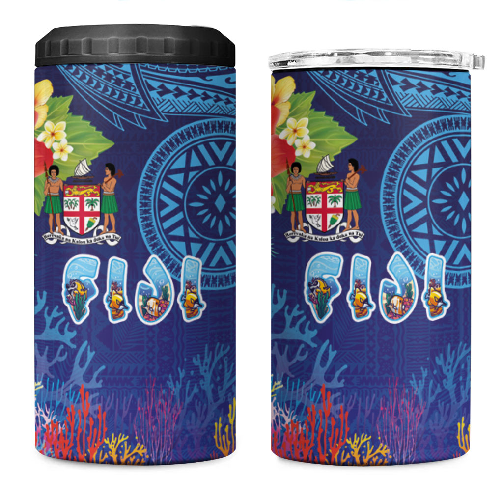 Fiji Day 4 in 1 Can Cooler Tumbler Coral Reef with Tapa Motifs and Hibiscus Ocean Vibe LT03 One Size: 16 oz Blue - Polynesian Pride