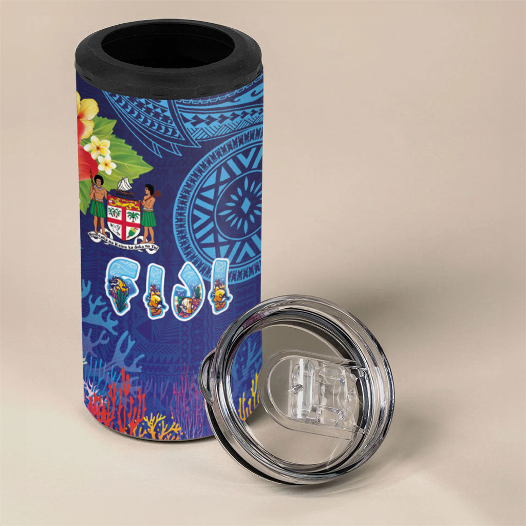 Fiji Day 4 in 1 Can Cooler Tumbler Coral Reef with Tapa Motifs and Hibiscus Ocean Vibe LT03 - Polynesian Pride
