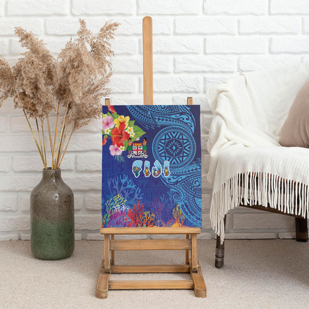 Fiji Day Canvas Wall Art Coral Reef with Tapa Motifs and Hibiscus Ocean Vibe LT03 - Polynesian Pride