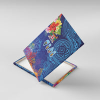 Fiji Day Canvas Wall Art Coral Reef with Tapa Motifs and Hibiscus Ocean Vibe LT03 With Frame Blue - Polynesian Pride