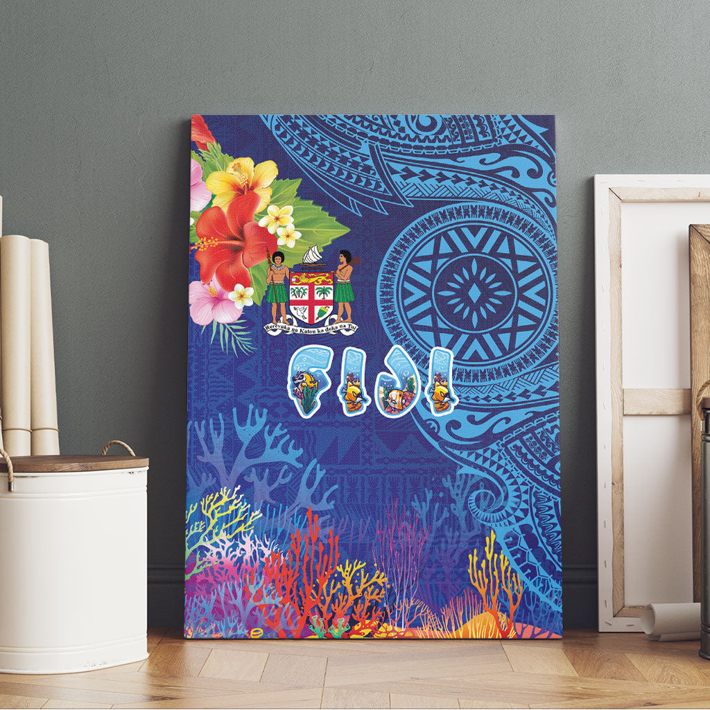 Fiji Day Canvas Wall Art Coral Reef with Tapa Motifs and Hibiscus Ocean Vibe LT03 - Polynesian Pride