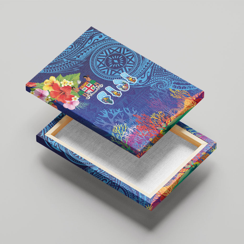 Fiji Day Canvas Wall Art Coral Reef with Tapa Motifs and Hibiscus Ocean Vibe LT03 - Polynesian Pride