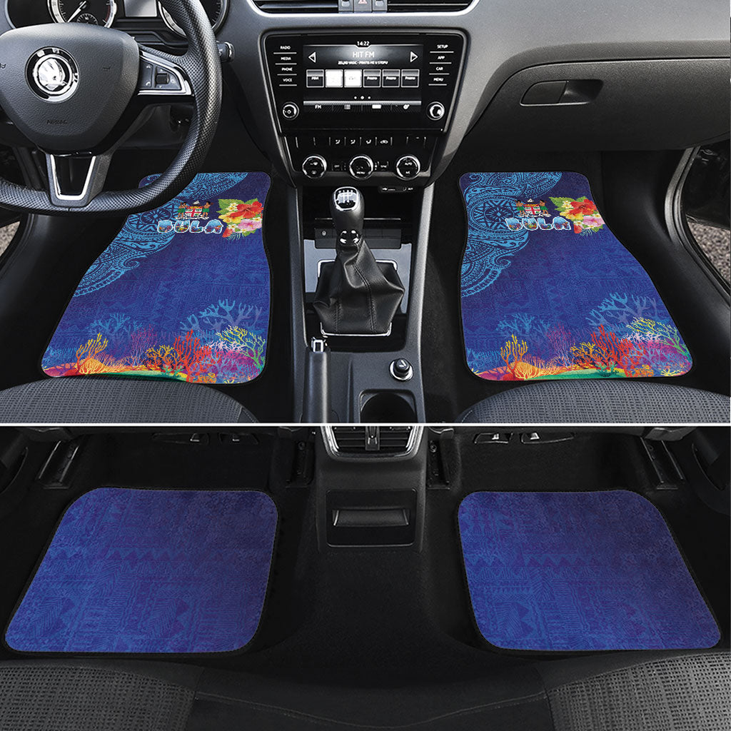 Fiji Day Car Mats Coral Reef with Tapa Motifs and Hibiscus Ocean Vibe LT03 Set 4pcs Blue - Polynesian Pride