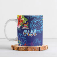 Fiji Day Ceramic Mug Coral Reef with Tapa Motifs and Hibiscus Ocean Vibe LT03 Blue - Polynesian Pride