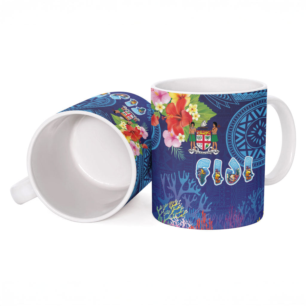 Fiji Day Ceramic Mug Coral Reef with Tapa Motifs and Hibiscus Ocean Vibe LT03 - Polynesian Pride