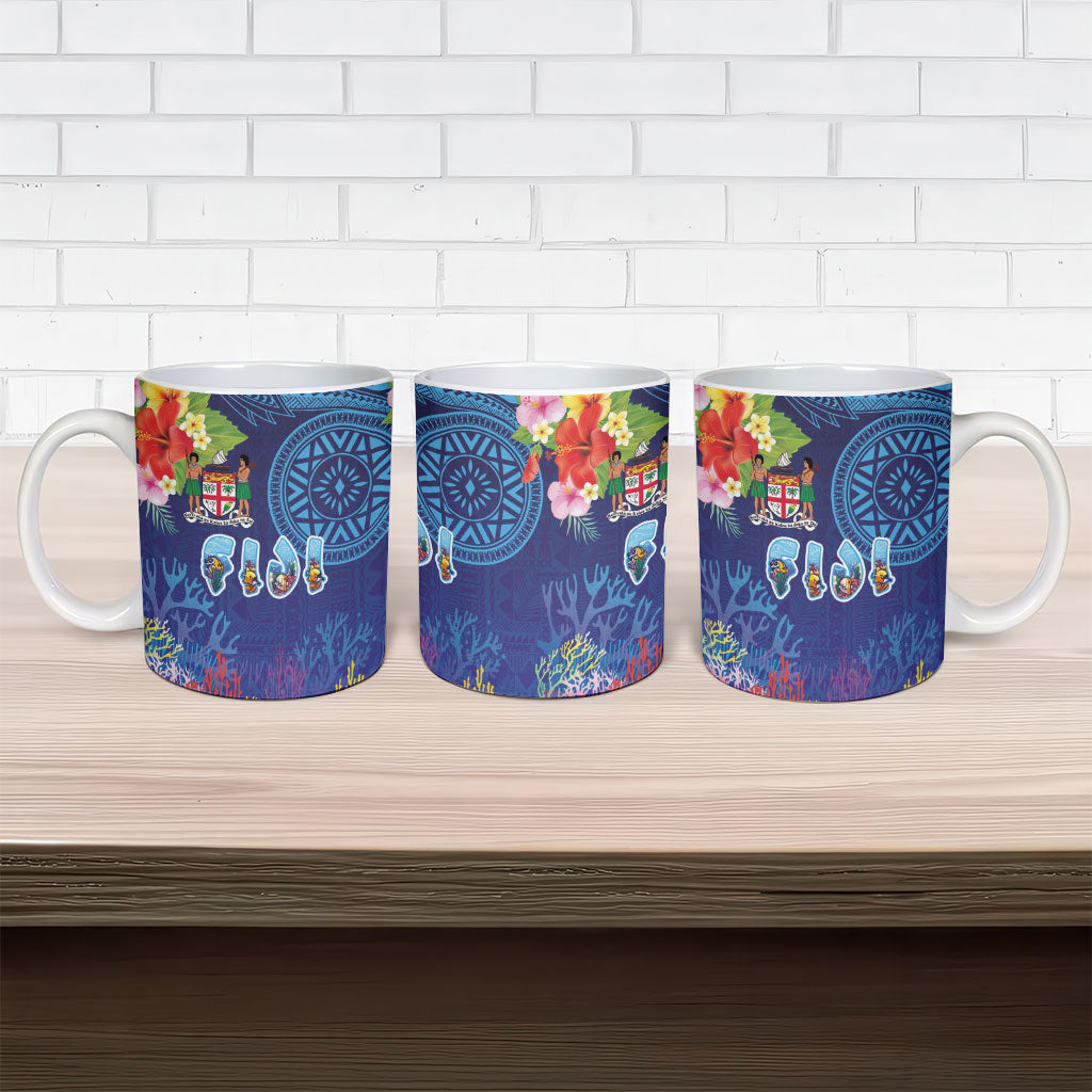 Fiji Day Ceramic Mug Coral Reef with Tapa Motifs and Hibiscus Ocean Vibe LT03 - Polynesian Pride