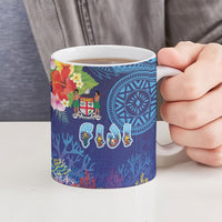 Fiji Day Ceramic Mug Coral Reef with Tapa Motifs and Hibiscus Ocean Vibe LT03 - Polynesian Pride