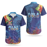 Fiji Day Couples Matching Off Shoulder Maxi Dress and Hawaiian Shirt Coral Reef with Tapa Motifs and Hibiscus Ocean Vibe
