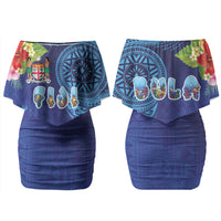 Fiji Day Couples Matching Off Shoulder Short Dress and Hawaiian Shirt Coral Reef with Tapa Motifs and Hibiscus Ocean Vibe LT03 - Polynesian Pride