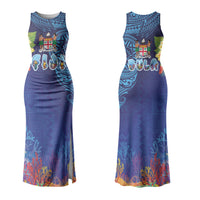 Fiji Day Couples Matching Tank Maxi Dress and Hawaiian Shirt Coral Reef with Tapa Motifs and Hibiscus Ocean Vibe LT03 - Polynesian Pride