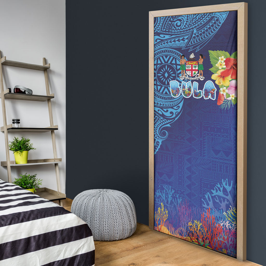 Fiji Day Door Cover Coral Reef with Tapa Motifs and Hibiscus Ocean Vibe LT03 - Polynesian Pride