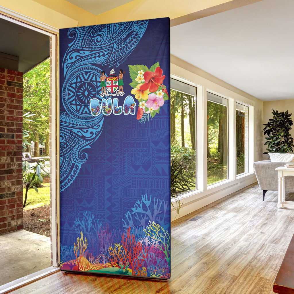 Fiji Day Door Cover Coral Reef with Tapa Motifs and Hibiscus Ocean Vibe LT03 - Polynesian Pride