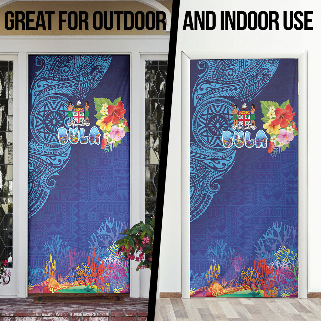 Fiji Day Door Cover Coral Reef with Tapa Motifs and Hibiscus Ocean Vibe LT03 - Polynesian Pride