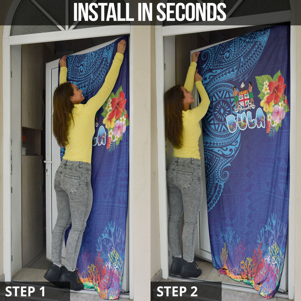 Fiji Day Door Cover Coral Reef with Tapa Motifs and Hibiscus Ocean Vibe LT03 - Polynesian Pride