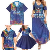 Fiji Day Family Matching Summer Maxi Dress and Hawaiian Shirt Coral Reef with Tapa Motifs and Hibiscus Ocean Vibe LT03 - Polynesian Pride