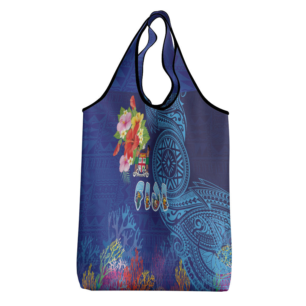 Fiji Day Grocery Bag Coral Reef with Tapa Motifs and Hibiscus Ocean Vibe LT03 - Polynesian Pride