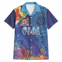 Fiji Day Hawaiian Shirt Coral Reef with Tapa Motifs and Hibiscus Ocean Vibe LT03 Blue - Polynesian Pride