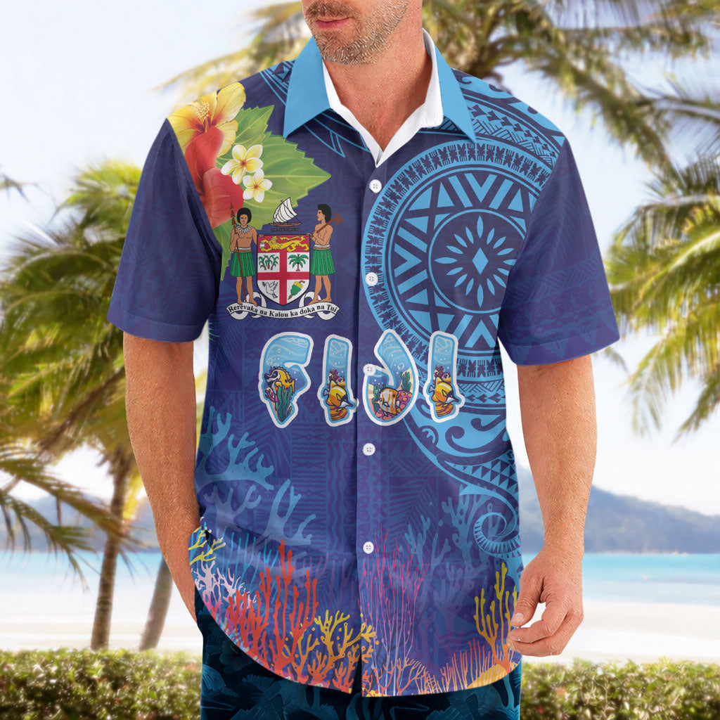 Fiji Day Hawaiian Shirt Coral Reef with Tapa Motifs and Hibiscus Ocean Vibe LT03 - Polynesian Pride