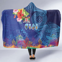 Fiji Day Hooded Blanket Coral Reef with Tapa Motifs and Hibiscus Ocean Vibe LT03 One Size Blue - Polynesian Pride