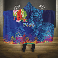 Fiji Day Hooded Blanket Coral Reef with Tapa Motifs and Hibiscus Ocean Vibe LT03 - Polynesian Pride