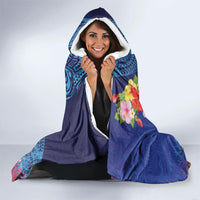 Fiji Day Hooded Blanket Coral Reef with Tapa Motifs and Hibiscus Ocean Vibe LT03 - Polynesian Pride
