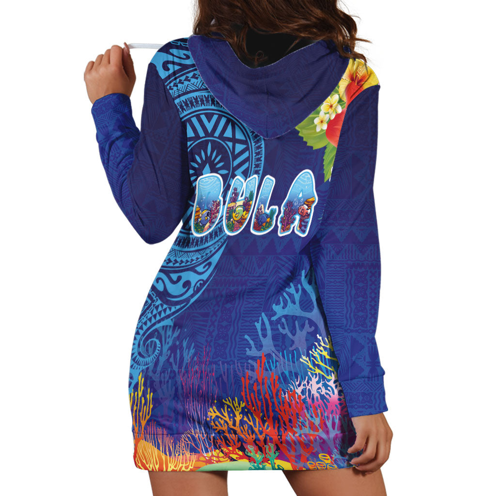 Fiji Day Hoodie Dress Coral Reef with Tapa Motifs and Hibiscus Ocean Vibe LT03 - Polynesian Pride