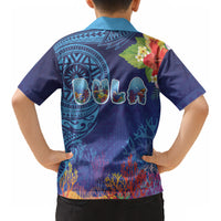 Fiji Day Kid Hawaiian Shirt Coral Reef with Tapa Motifs and Hibiscus Ocean Vibe LT03 - Polynesian Pride