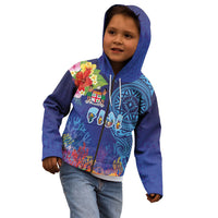 Fiji Day Kid Hoodie Coral Reef with Tapa Motifs and Hibiscus Ocean Vibe LT03 - Polynesian Pride