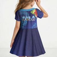Fiji Day Kid Short Sleeve Dress Coral Reef with Tapa Motifs and Hibiscus Ocean Vibe LT03 - Polynesian Pride