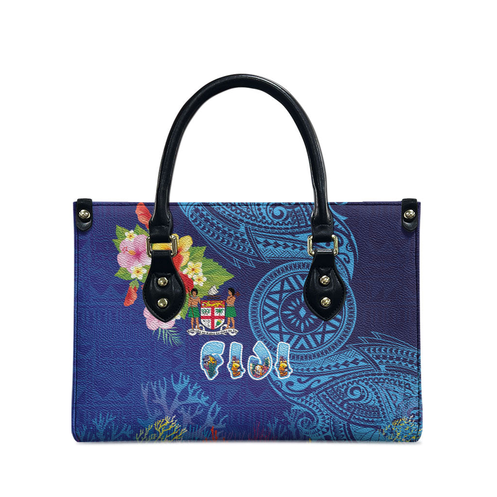 Fiji Day Leather Bag Coral Reef with Tapa Motifs and Hibiscus Ocean Vibe LT03 - Polynesian Pride