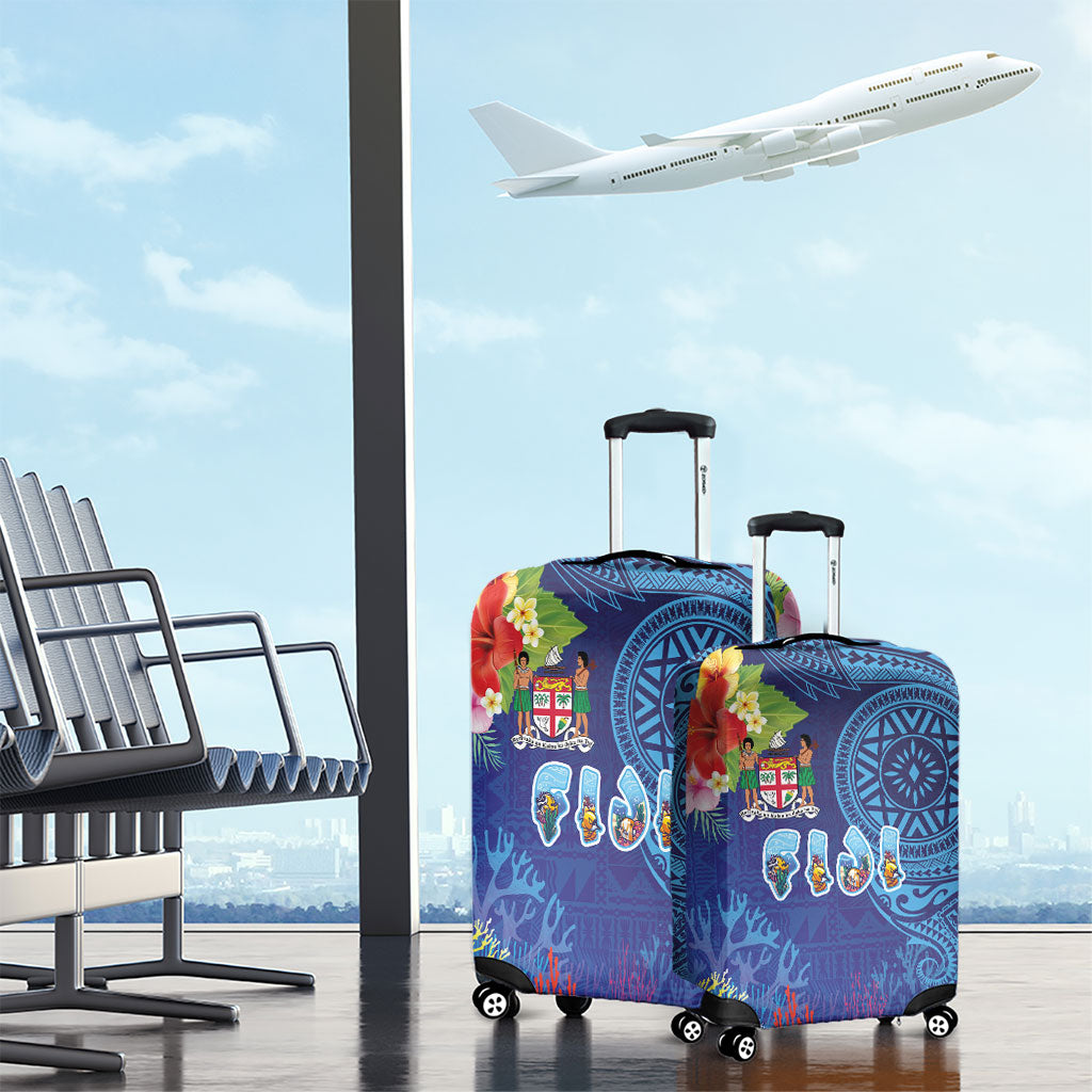 Fiji Day Luggage Cover Coral Reef with Tapa Motifs and Hibiscus Ocean Vibe LT03 - Polynesian Pride