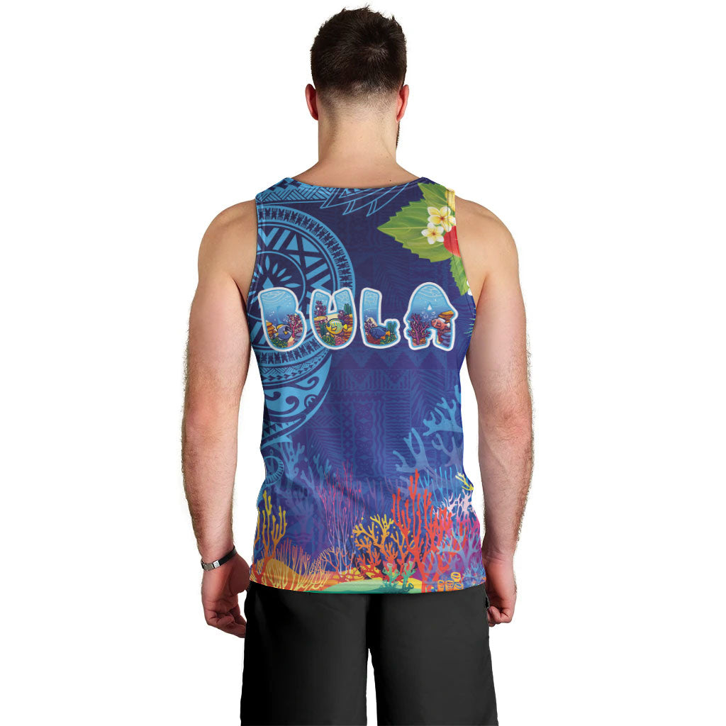 Fiji Day Men Tank Top Coral Reef with Tapa Motifs and Hibiscus Ocean Vibe LT03 - Polynesian Pride
