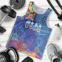 Fiji Day Men Tank Top Coral Reef with Tapa Motifs and Hibiscus Ocean Vibe LT03 - Polynesian Pride