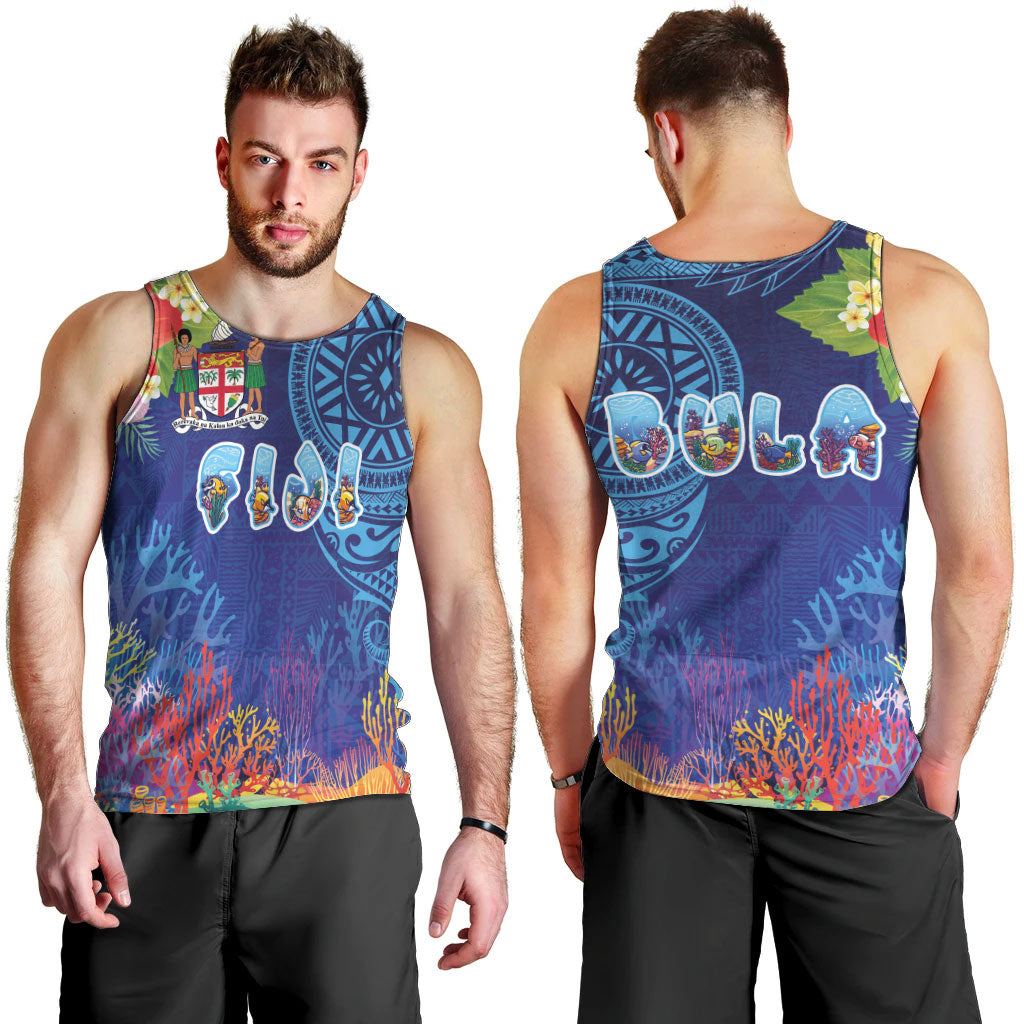Fiji Day Men Tank Top Coral Reef with Tapa Motifs and Hibiscus Ocean Vibe LT03 - Polynesian Pride