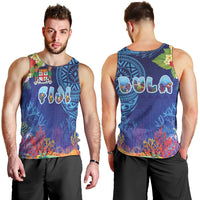 Fiji Day Men Tank Top Coral Reef with Tapa Motifs and Hibiscus Ocean Vibe LT03 - Polynesian Pride
