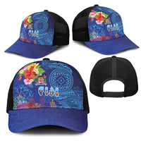Fiji Day Mesh Trucker Cap Coral Reef with Tapa Motifs and Hibiscus Ocean Vibe LT03 - Polynesian Pride
