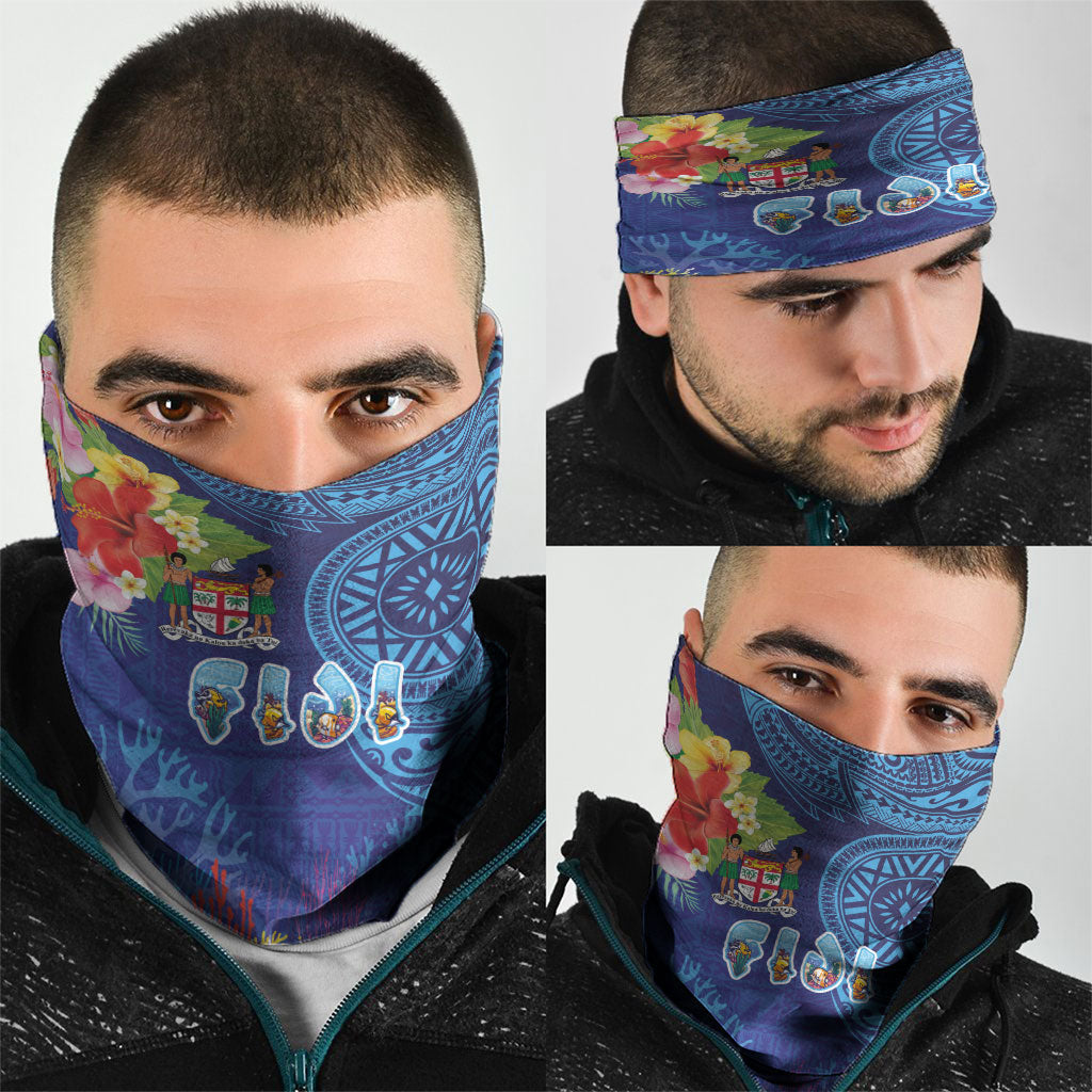 Fiji Day Neck Gaiter Coral Reef with Tapa Motifs and Hibiscus Ocean Vibe LT03 - Polynesian Pride