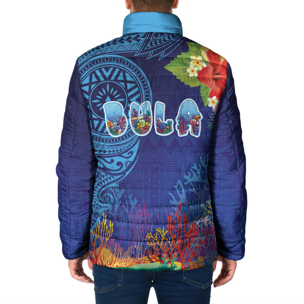 Fiji Day Padded Jacket Coral Reef with Tapa Motifs and Hibiscus Ocean Vibe LT03 - Polynesian Pride