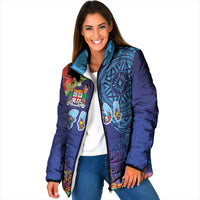 Fiji Day Padded Jacket Coral Reef with Tapa Motifs and Hibiscus Ocean Vibe LT03 Women Blue - Polynesian Pride