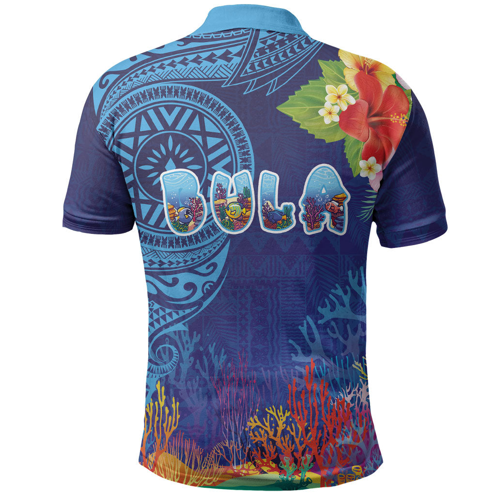 Fiji Day Polo Shirt Coral Reef with Tapa Motifs and Hibiscus Ocean Vibe LT03 - Polynesian Pride