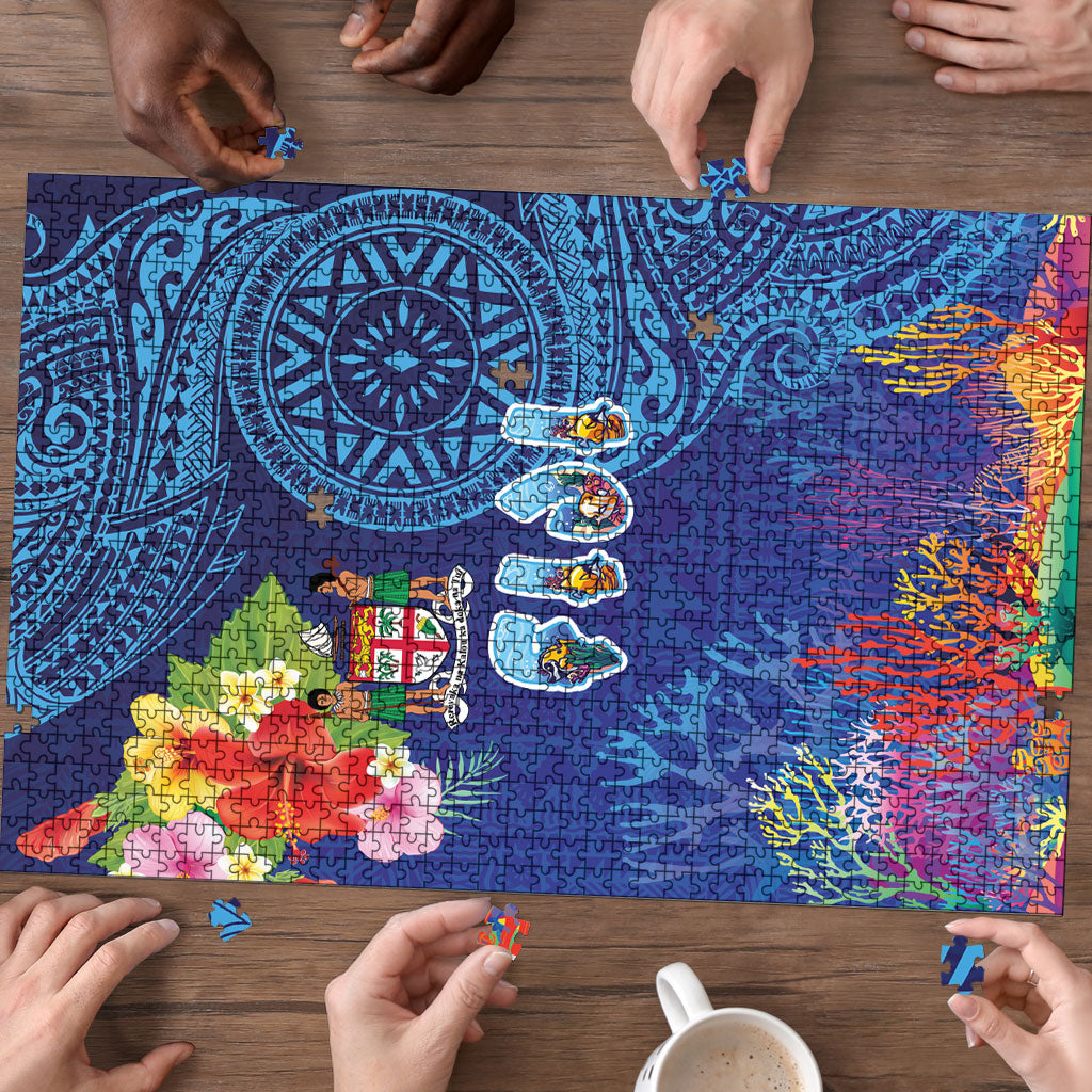 Fiji Day Puzzle Coral Reef with Tapa Motifs and Hibiscus Ocean Vibe LT03 - Polynesian Pride