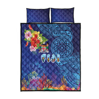 Fiji Day Quilt Bed Set Coral Reef with Tapa Motifs and Hibiscus Ocean Vibe LT03 - Polynesian Pride
