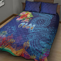 Fiji Day Quilt Bed Set Coral Reef with Tapa Motifs and Hibiscus Ocean Vibe LT03 - Polynesian Pride