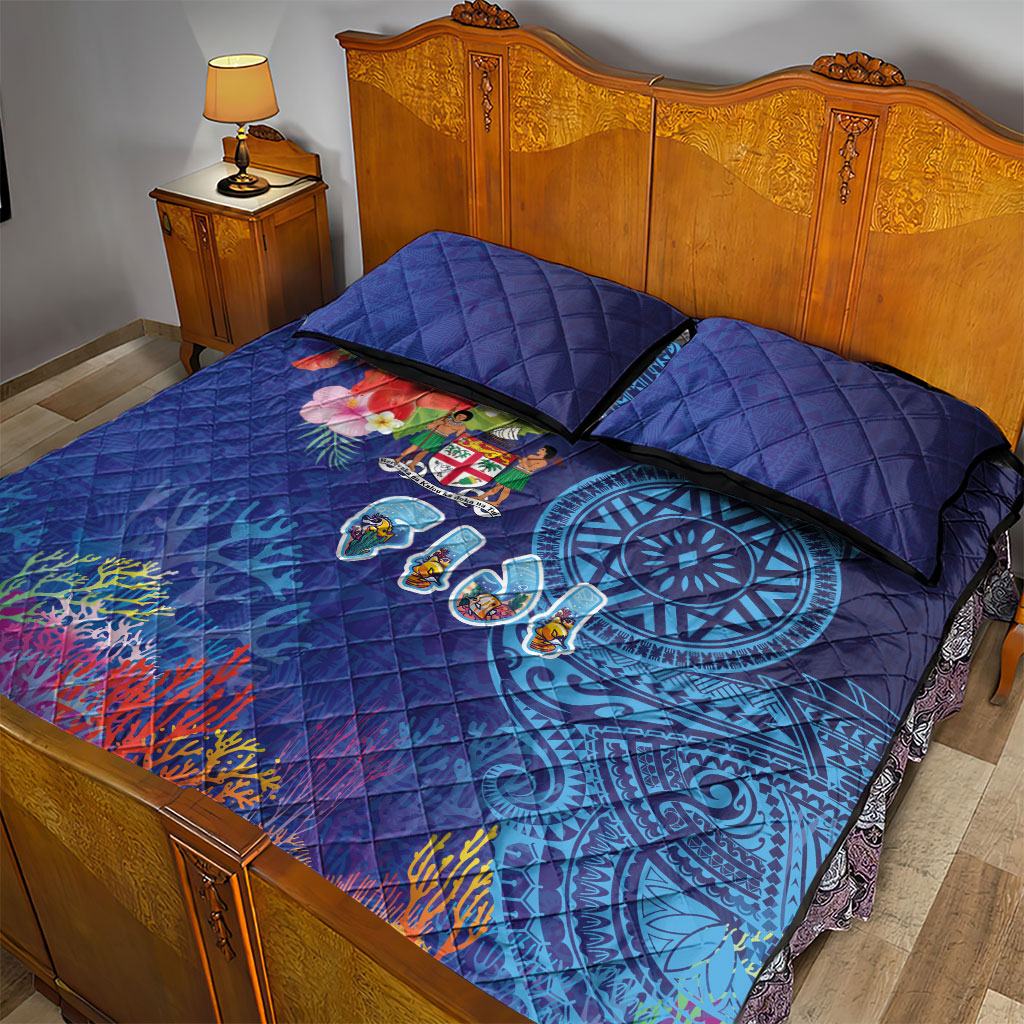 Fiji Day Quilt Bed Set Coral Reef with Tapa Motifs and Hibiscus Ocean Vibe LT03 - Polynesian Pride