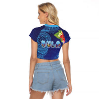 Fiji Day Raglan Cropped T Shirt Coral Reef with Tapa Motifs and Hibiscus Ocean Vibe LT03 - Polynesian Pride