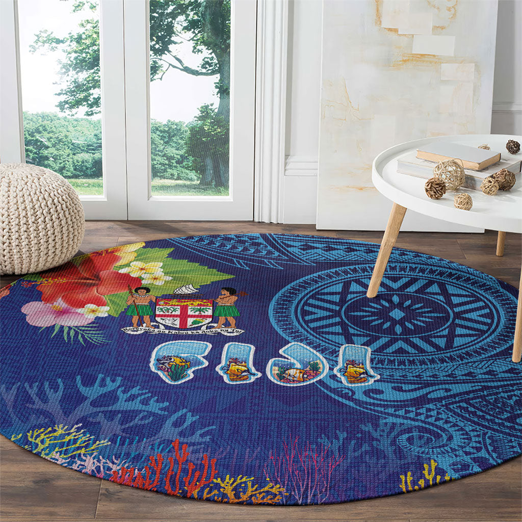 Fiji Day Round Carpet Coral Reef with Tapa Motifs and Hibiscus Ocean Vibe LT03 - Polynesian Pride