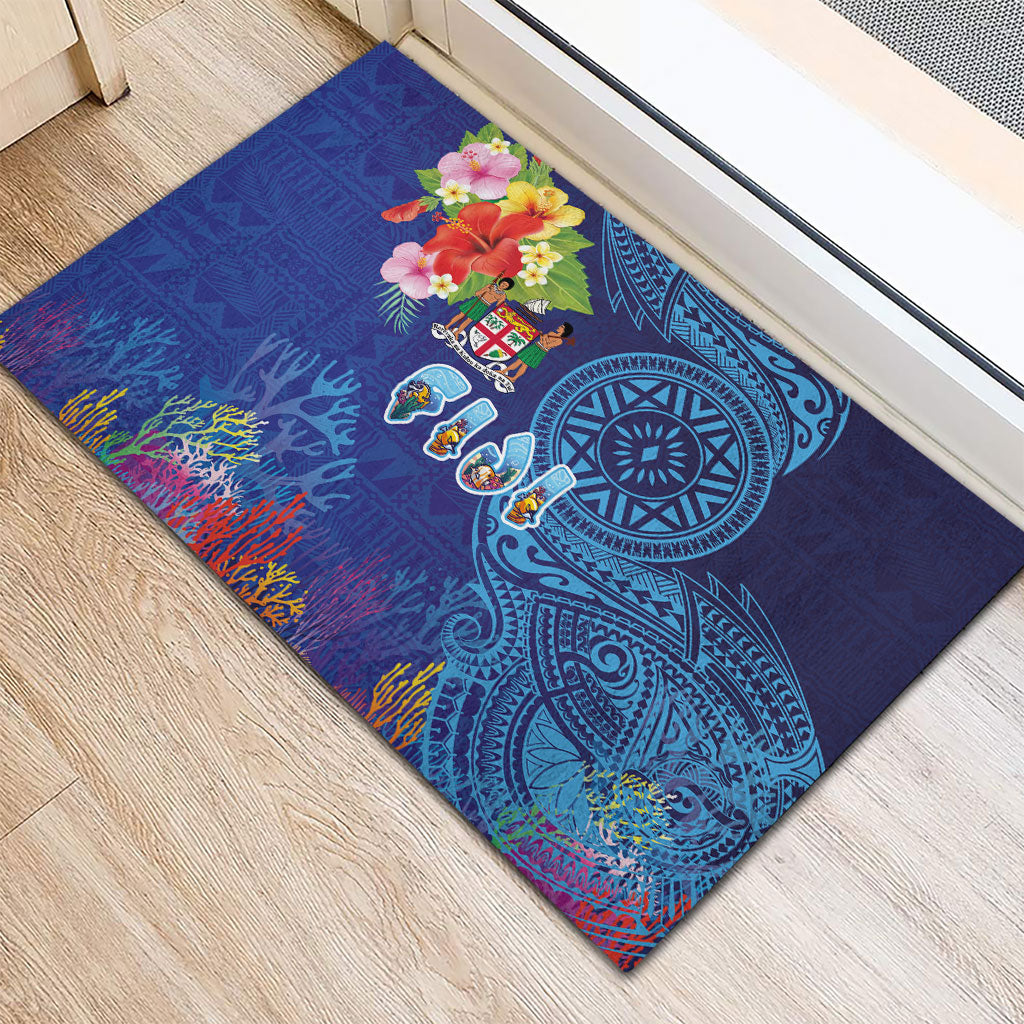 Fiji Day Rubber Doormat Coral Reef with Tapa Motifs and Hibiscus Ocean Vibe LT03 - Polynesian Pride