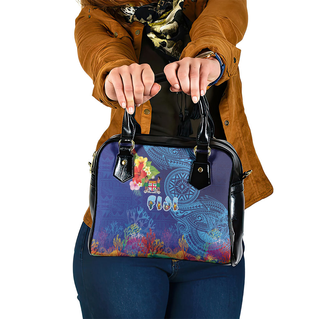 Fiji Day Shoulder Handbag Coral Reef with Tapa Motifs and Hibiscus Ocean Vibe LT03 One Size Blue - Polynesian Pride